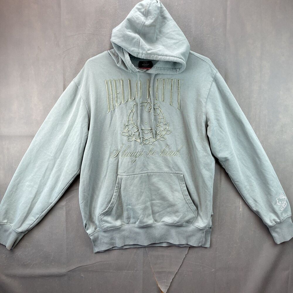 Sanrio Hello Kitty Hoodie Sweatshirt Sage Green Embroidered Size Medium